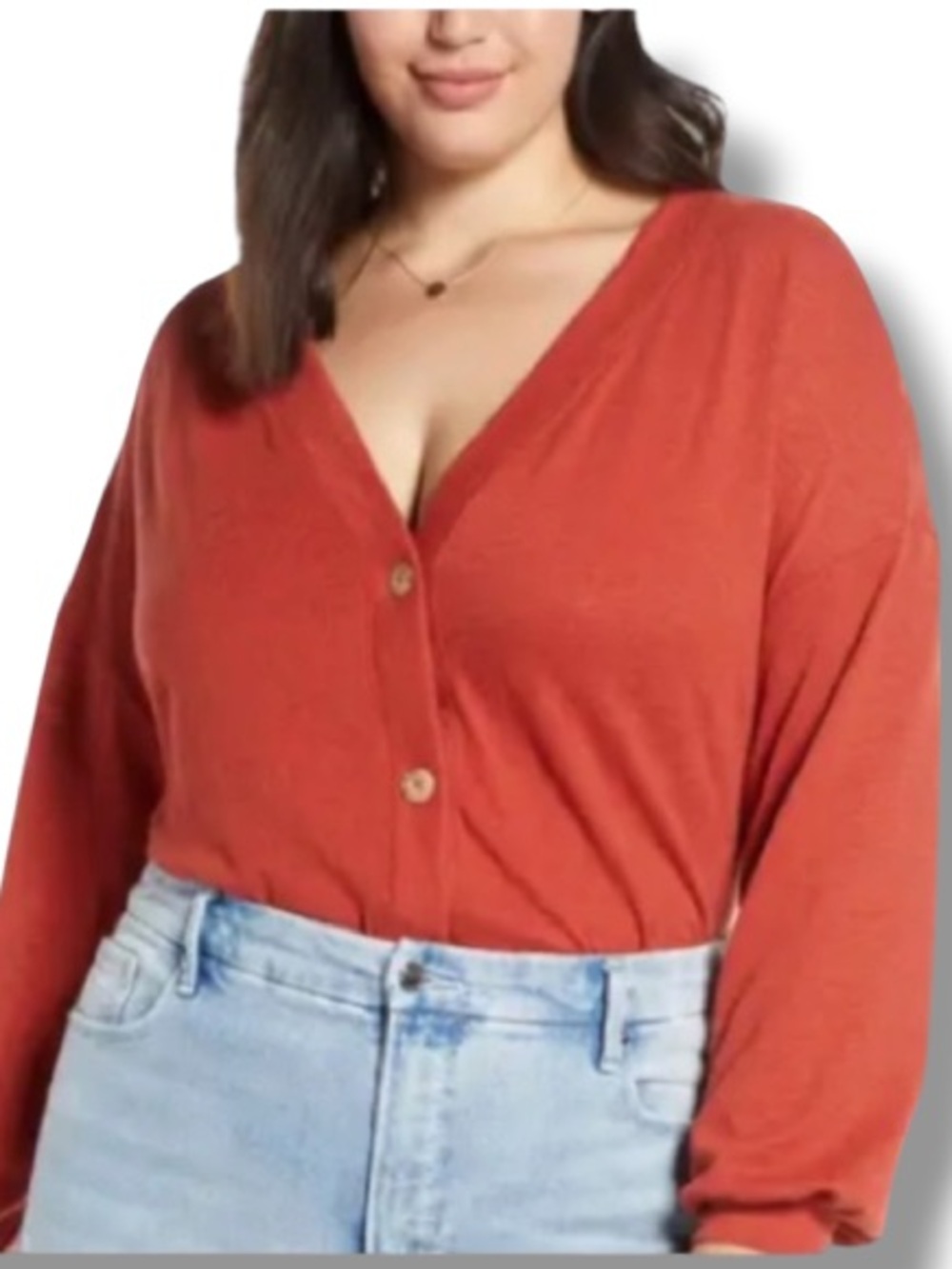 BP. Women’s V-Neck Red Orange Cardigan Button Down Sweater Fall Autumn Fashion